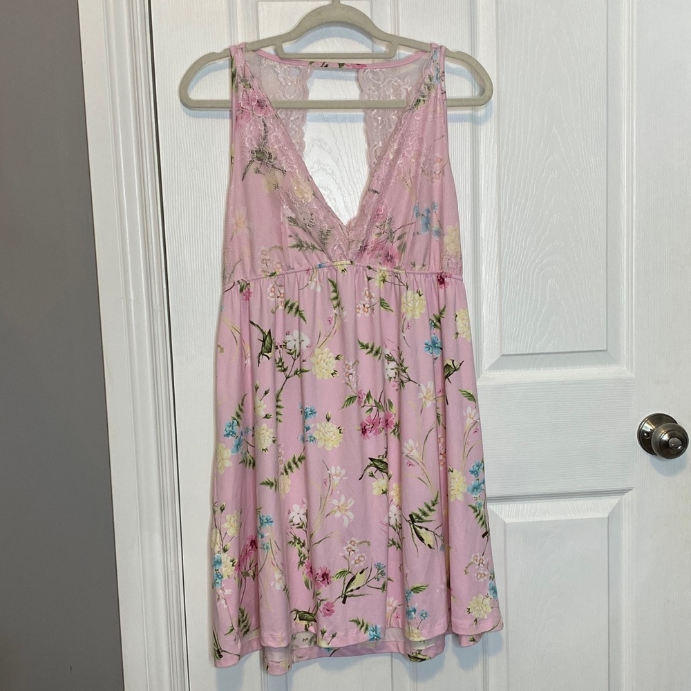 La Vie en Rose Pink Floral Lace Babydoll Chemise Sleep Dress XL - Picture 8 of 15